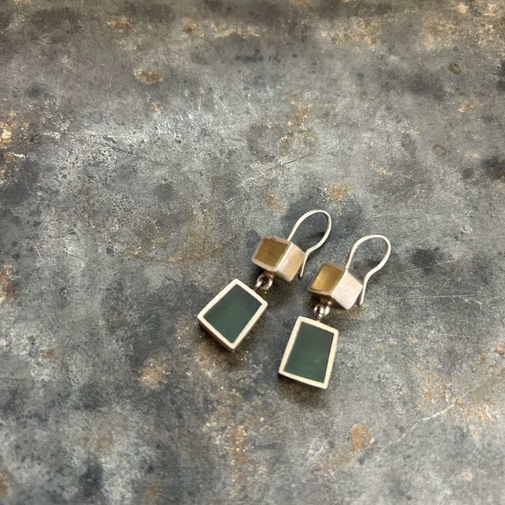 MCM vintage sterling silver sea glass earrings - Picture 2 of 8